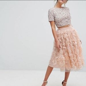 Tulle Midi Skirt with 3D Shirring Detail